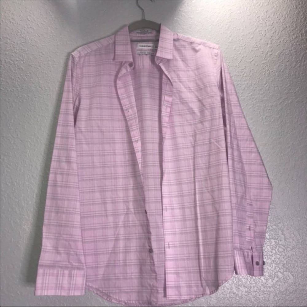 Calvin Klein Light Pink Plaid Dress Shirt